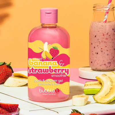 Self care gifts Sweet Banana Strawberry Bath &amp; Shower Gel bringing a cheerful shower moment.