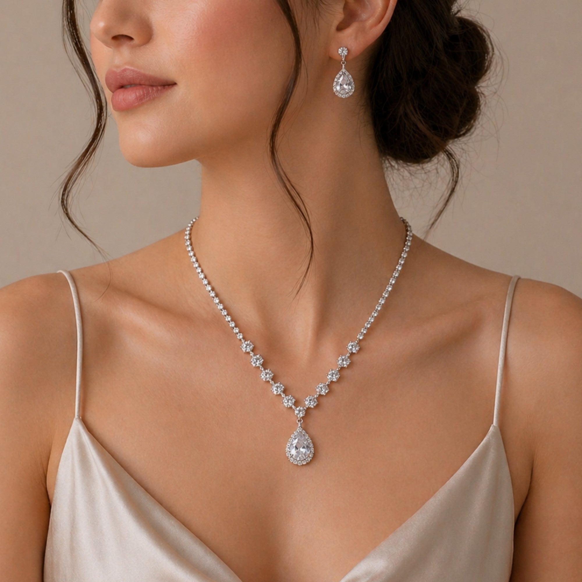 Gifts for her – waterdrop pendant necklace and matching earrings jewellery set with elegant minimalist design