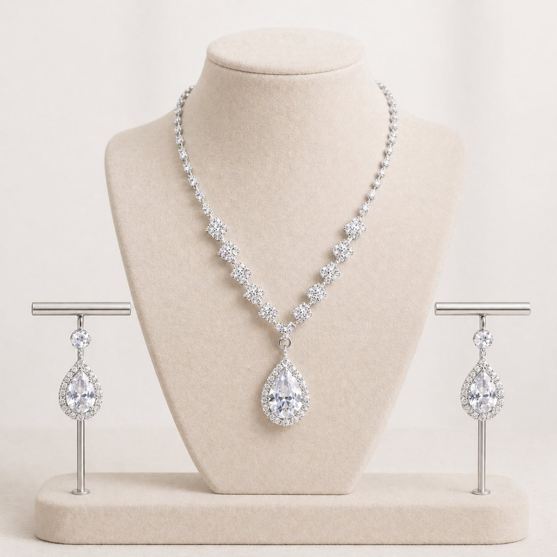 Gifts for her – delicate waterdrop necklace and earrings set with subtle sparkle and classic style
