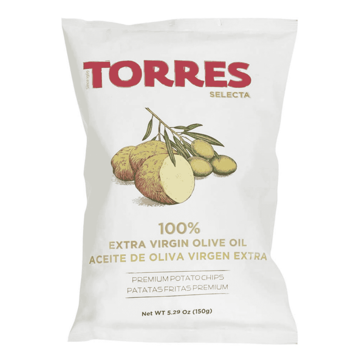 Gifts for her featuring Torres Extra Virgin Olive Oil Crisps in a 150g sharing bag.