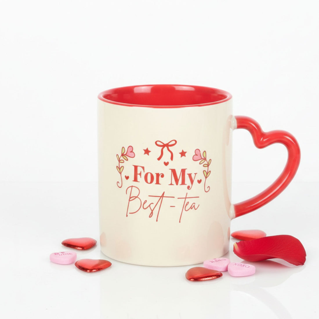 Gifts for her – For my best tea mug with heart-shaped handle and red interior