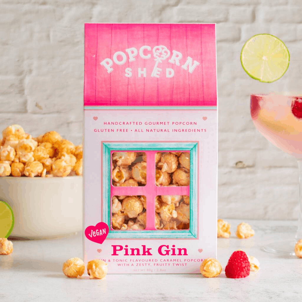 Gifts for her – vegan Popcorn Shed Pink Gin Gourmet Popcorn box