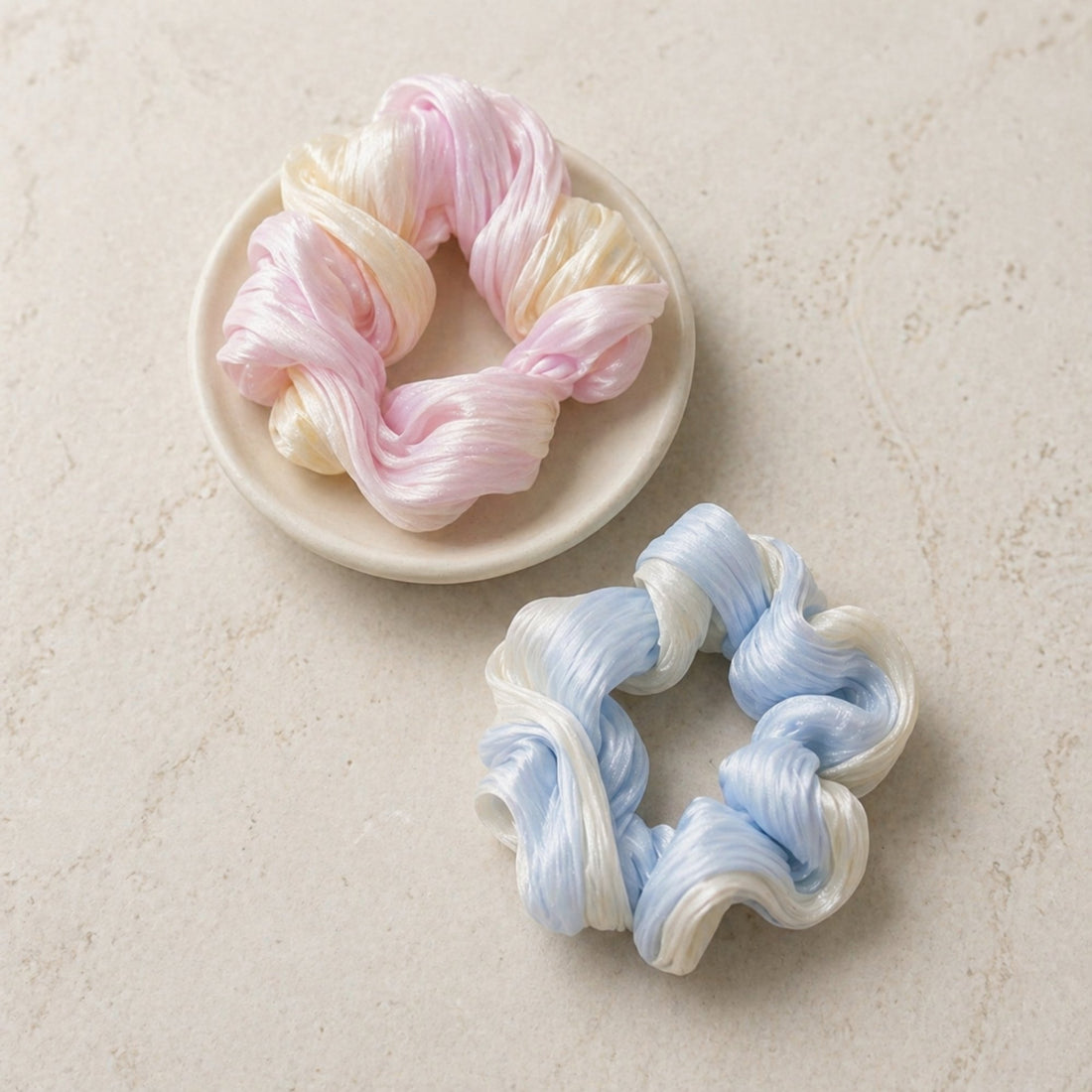 Gifts for her – shimmering pastel organza scrunchies 2 pack