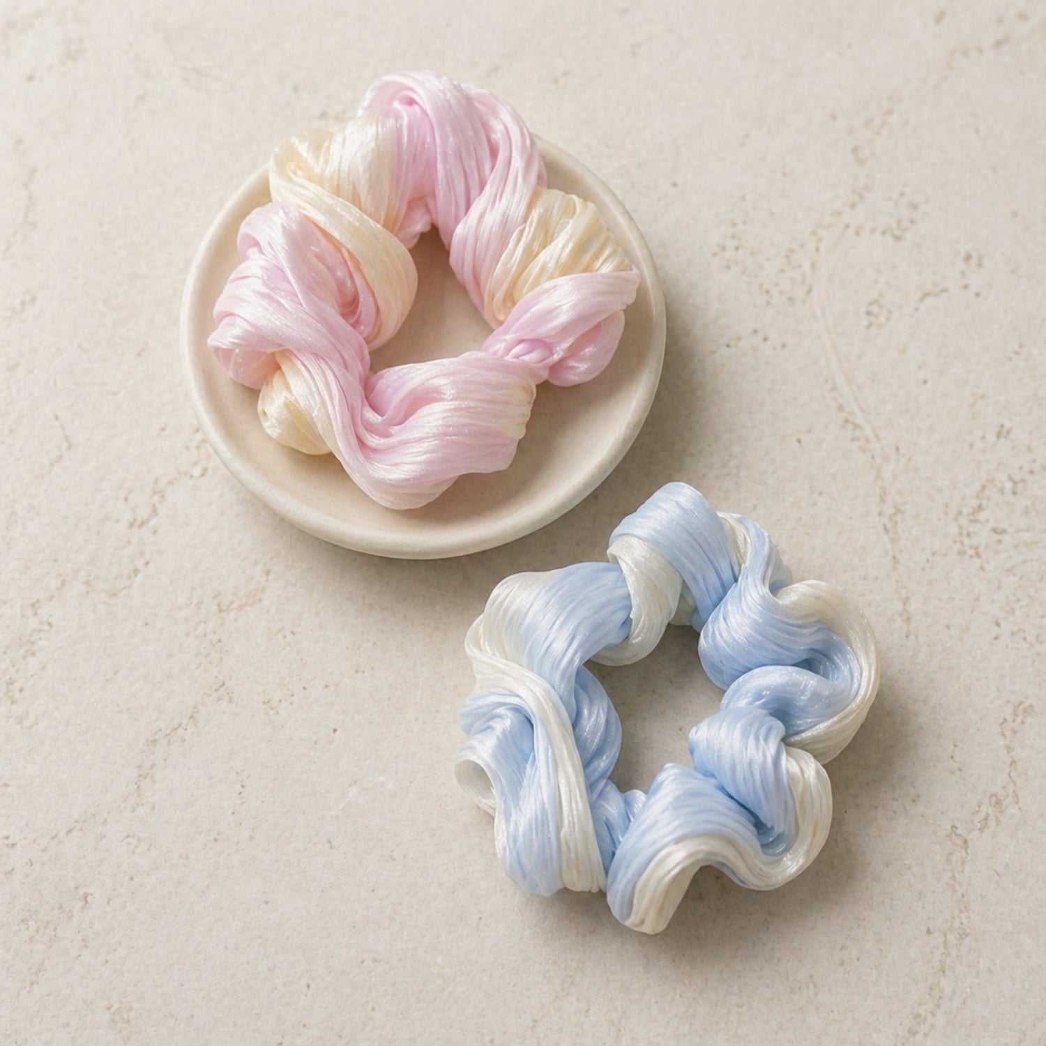 Gifts for her – shimmering pastel organza scrunchies 2 pack