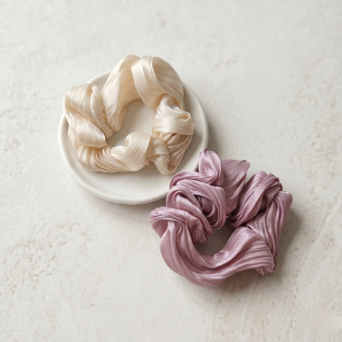 Gifts for her – shimmering pastel organza scrunchies 2 pack