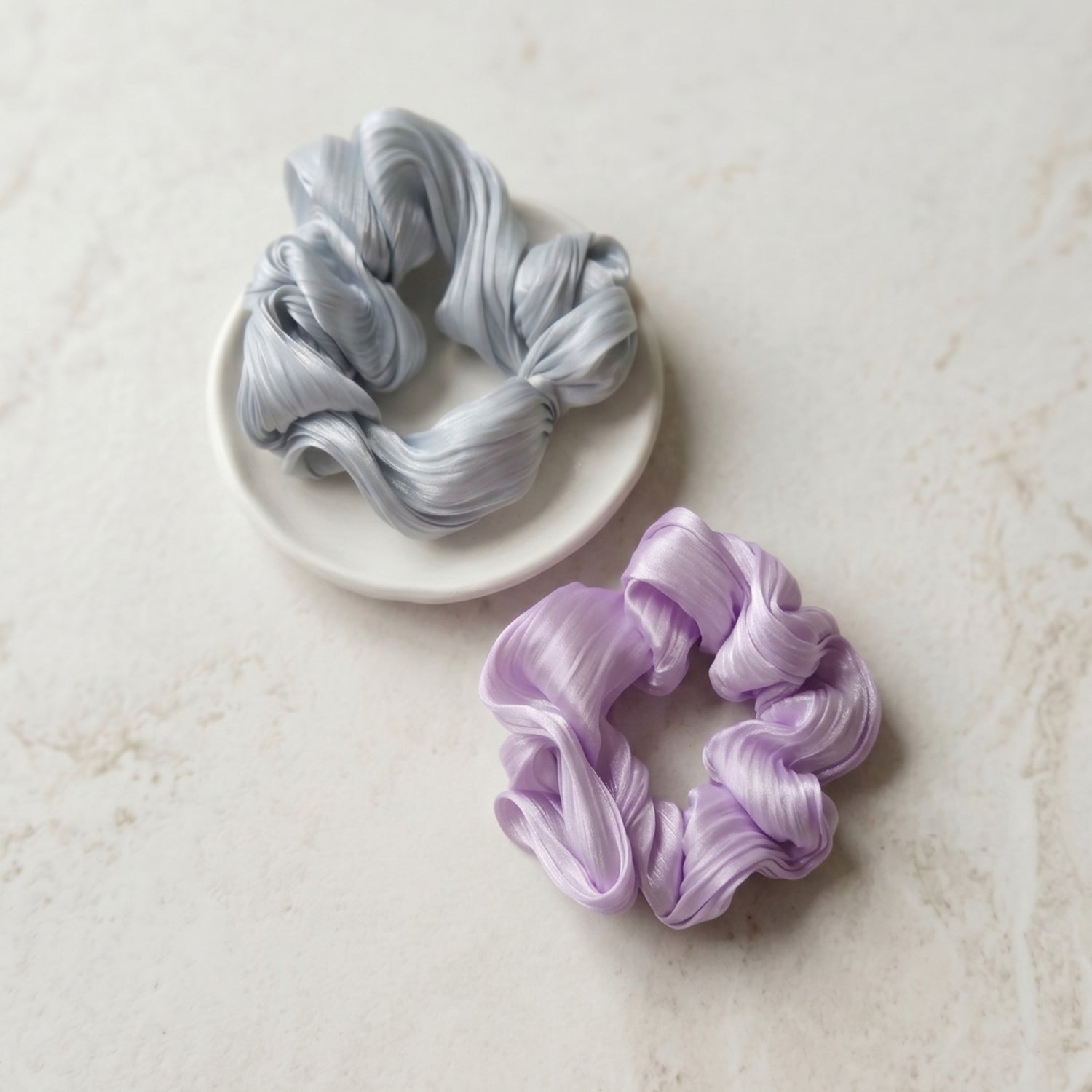 Gifts for her – shimmering pastel organza scrunchies 2 pack