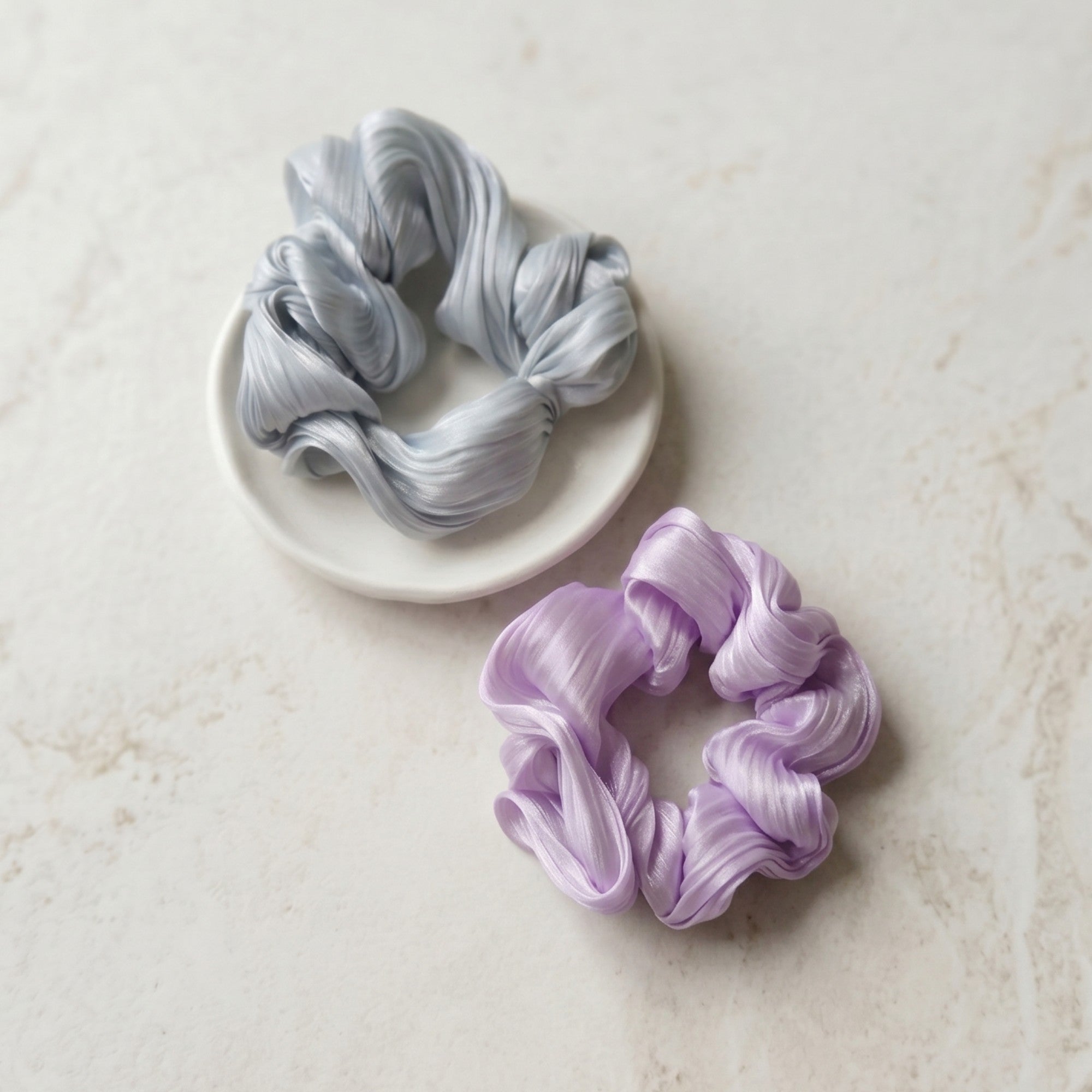 Gifts for her – shimmering pastel organza scrunchies 2 pack