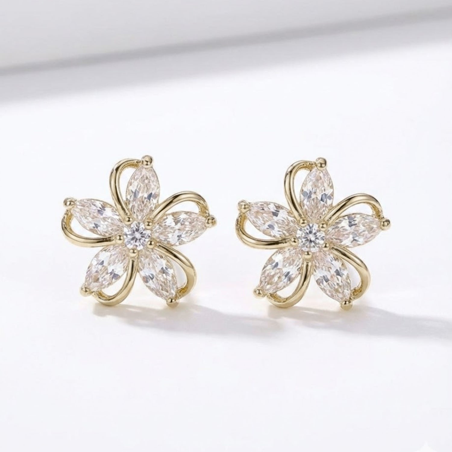 Gifts for her – gold flower stud earrings with cubic zirconia