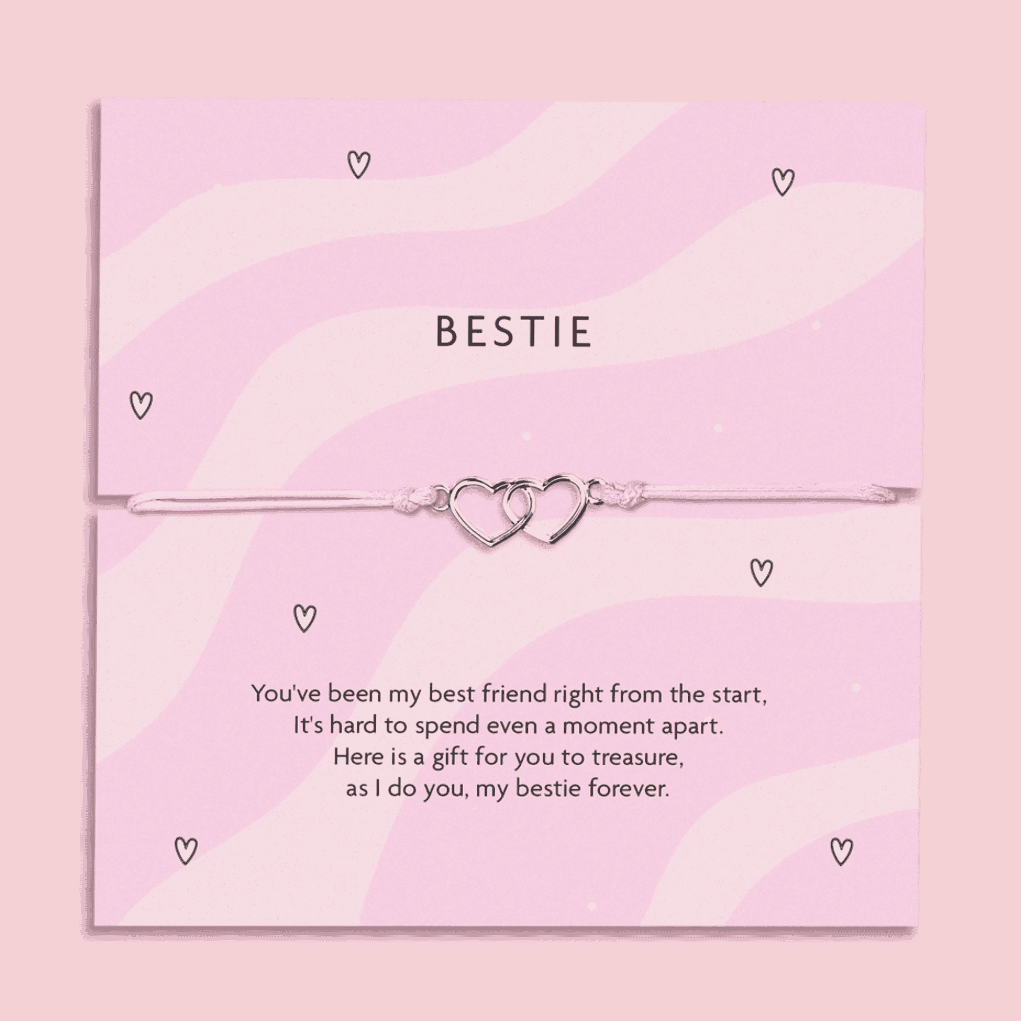 Gifts for best friend – Bestie interlocking hearts friendship bracelet on pink message card