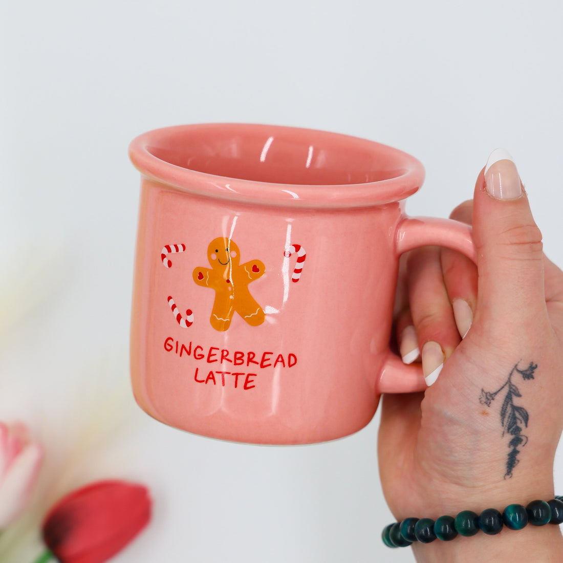 Gifts for her – Gingerbread Latte Ceramic Mug festive pink design
