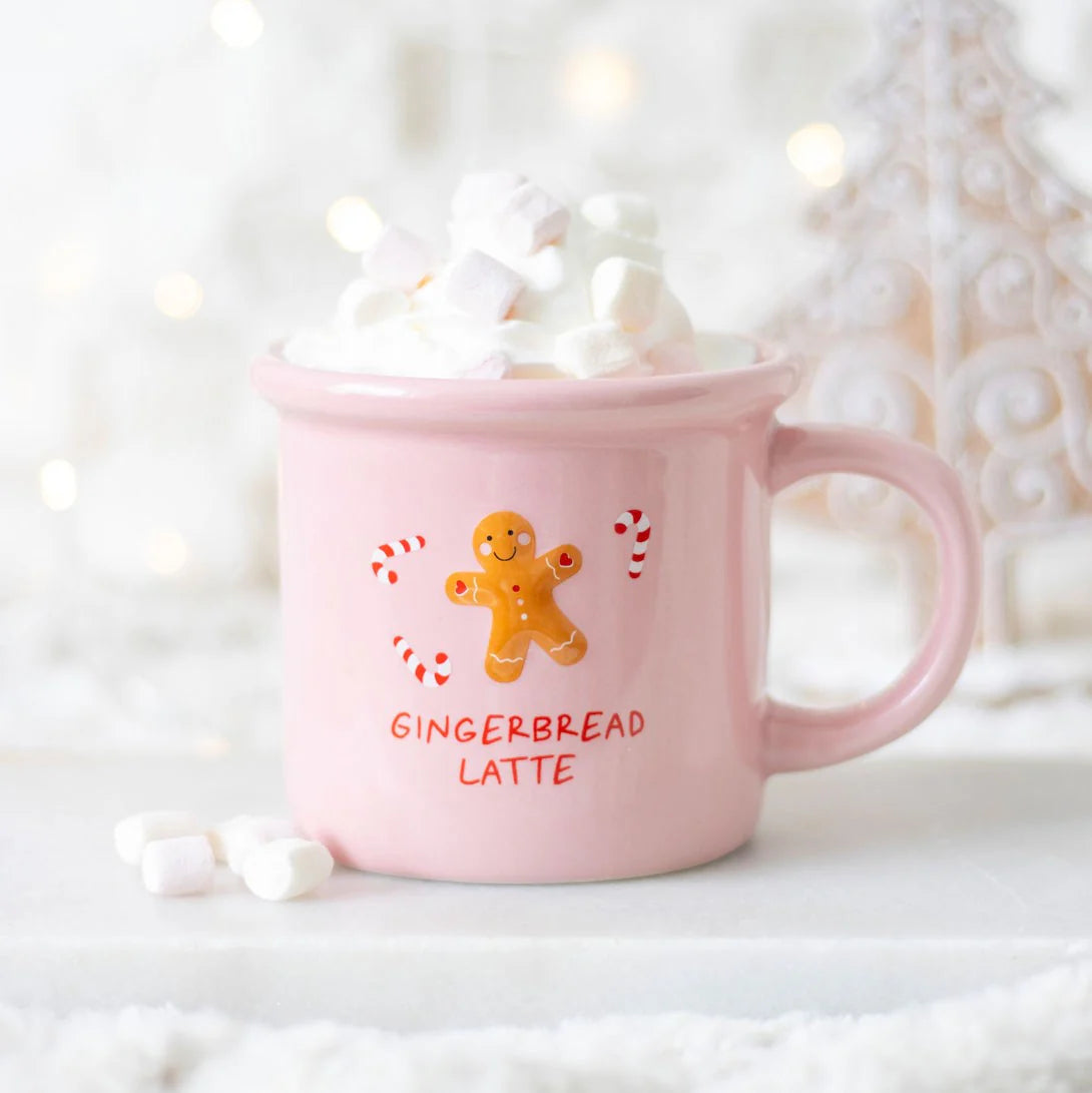 Gifts for her – Gingerbread Latte Ceramic Mug festive pink design
