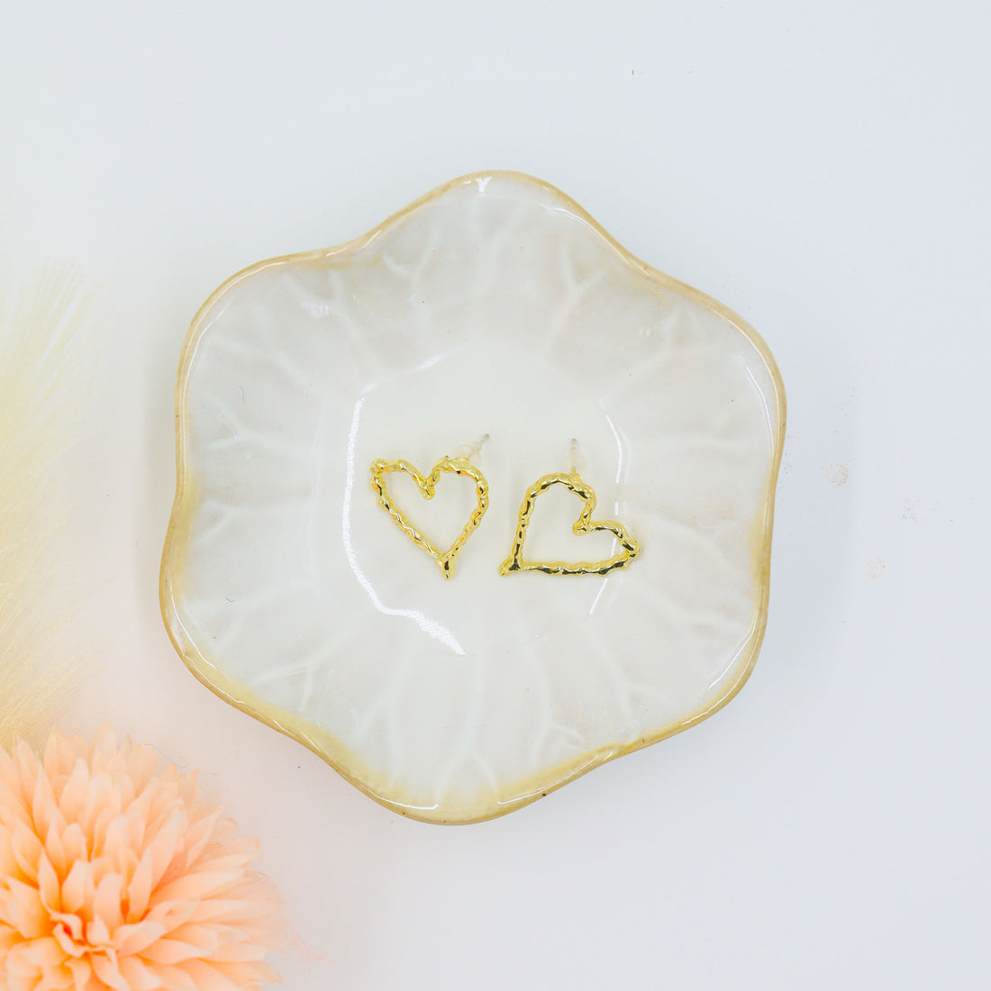 Gifts for her – Golden Heart Earrings with textured gold finish