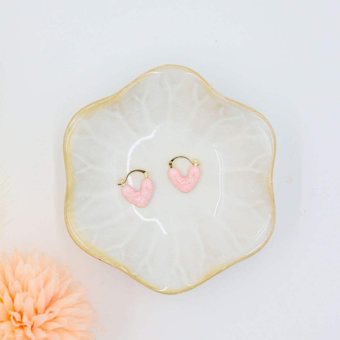 Gifts for her – Pink Heart Crystal Earrings with gold 