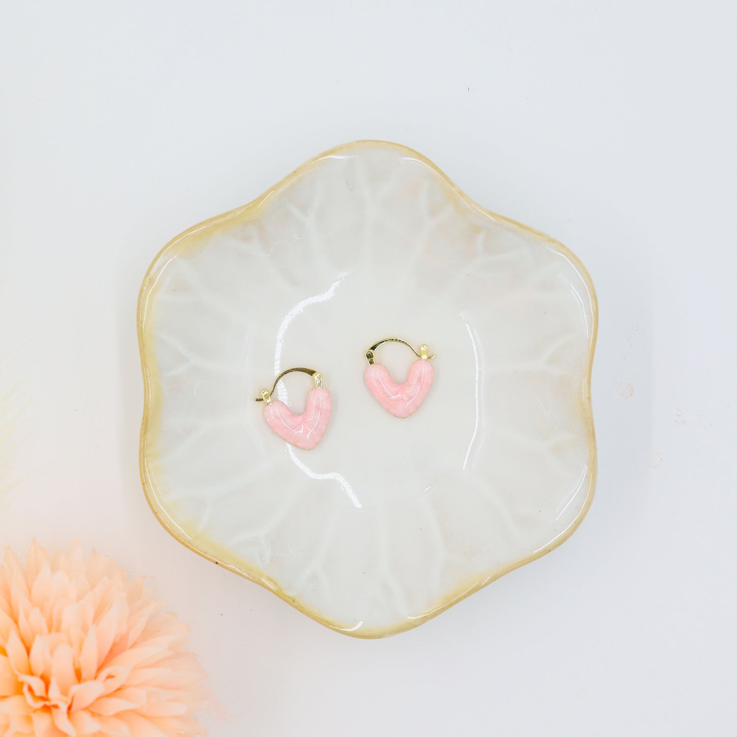 Gifts for her – Pink Heart Crystal Earrings with gold 
