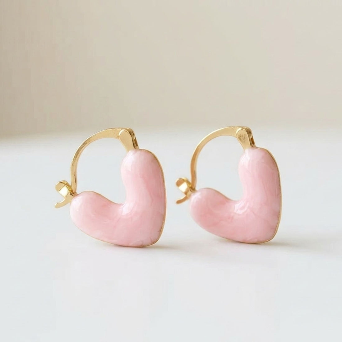 Gifts for her – Pink Heart Crystal Earrings with gold 