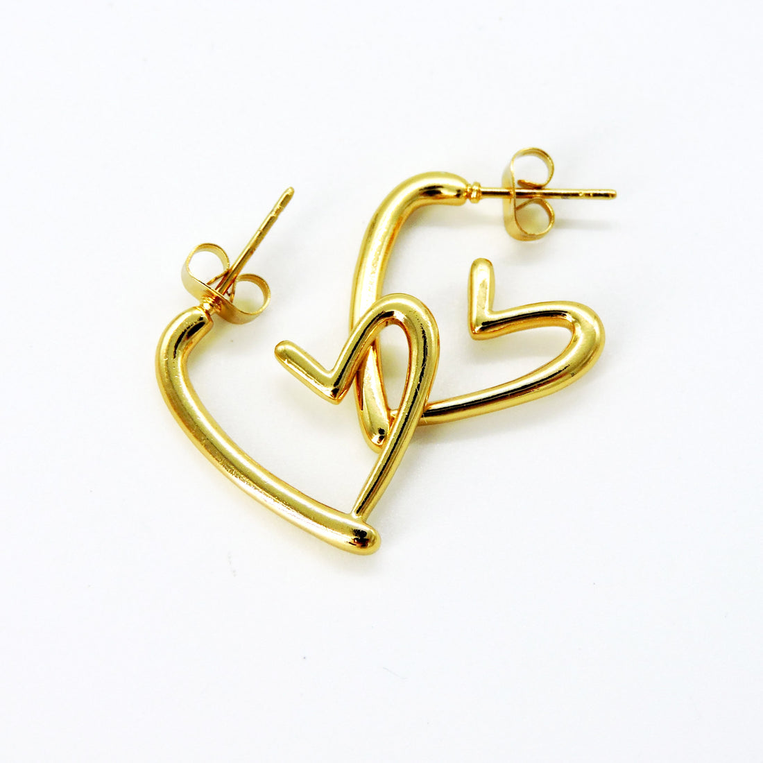 Gold Heart Earrings Charm with sleek open-heart design and hook fastening, offering a chic, elegant touch for gifting or everyday wear.
