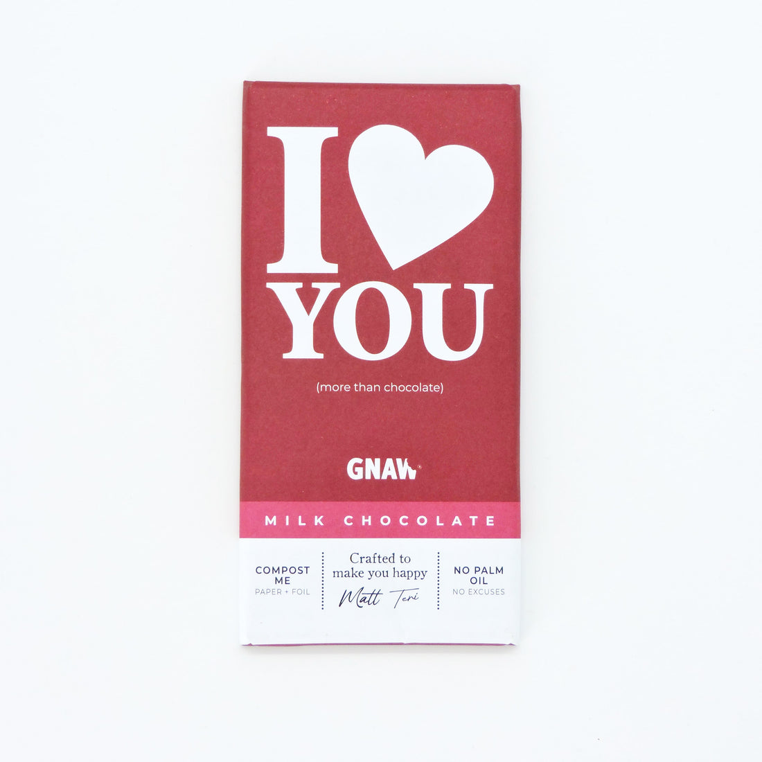 I Love You Milk Chocolate Bar packaged with heart and letter motifs, ideal for gifting on special occasions like anniversaries or Valentine&