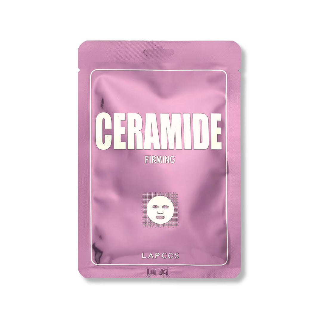 Lapcos Ceramide Firming Mask features a pink package with white text, designed to enhance skin barrier, moisture retention, and resilience.