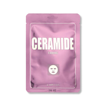 Lapcos Ceramide Firming Mask features a pink package with white text, designed to enhance skin barrier, moisture retention, and resilience.