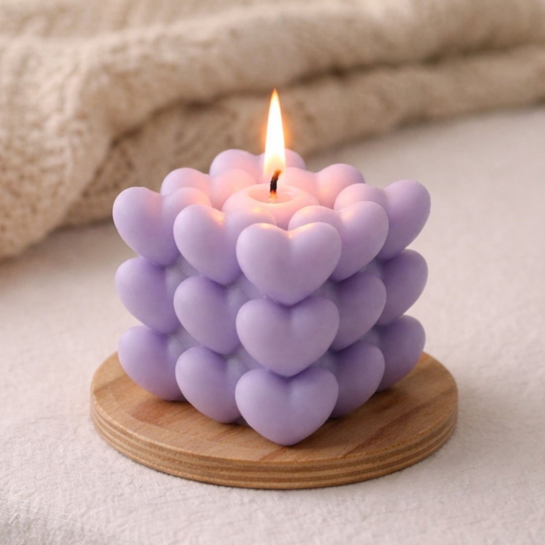 Luxury Mini Hearts Candle in a bubble heart design, offering a calming ambiance with its soft glow, perfect for home décor and gifting.