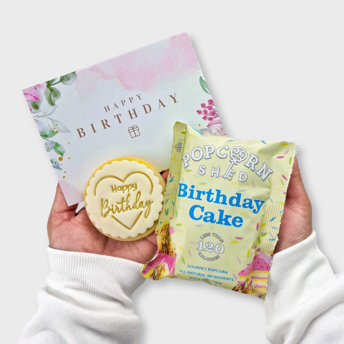 Mini birthday gift birthday card, birthday popcorn and happy birthday biscuit from heavenly boxes