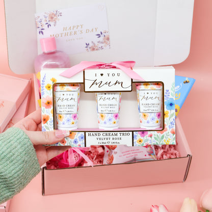 Mother’s Day gift – bright selfcare hamper with thermal eye mask, chocolate and sweet treats