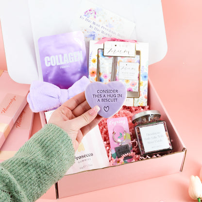 Mother’s Day gift – spa gift box for mum with bath salts, hand cream, floral soap and sweet treats