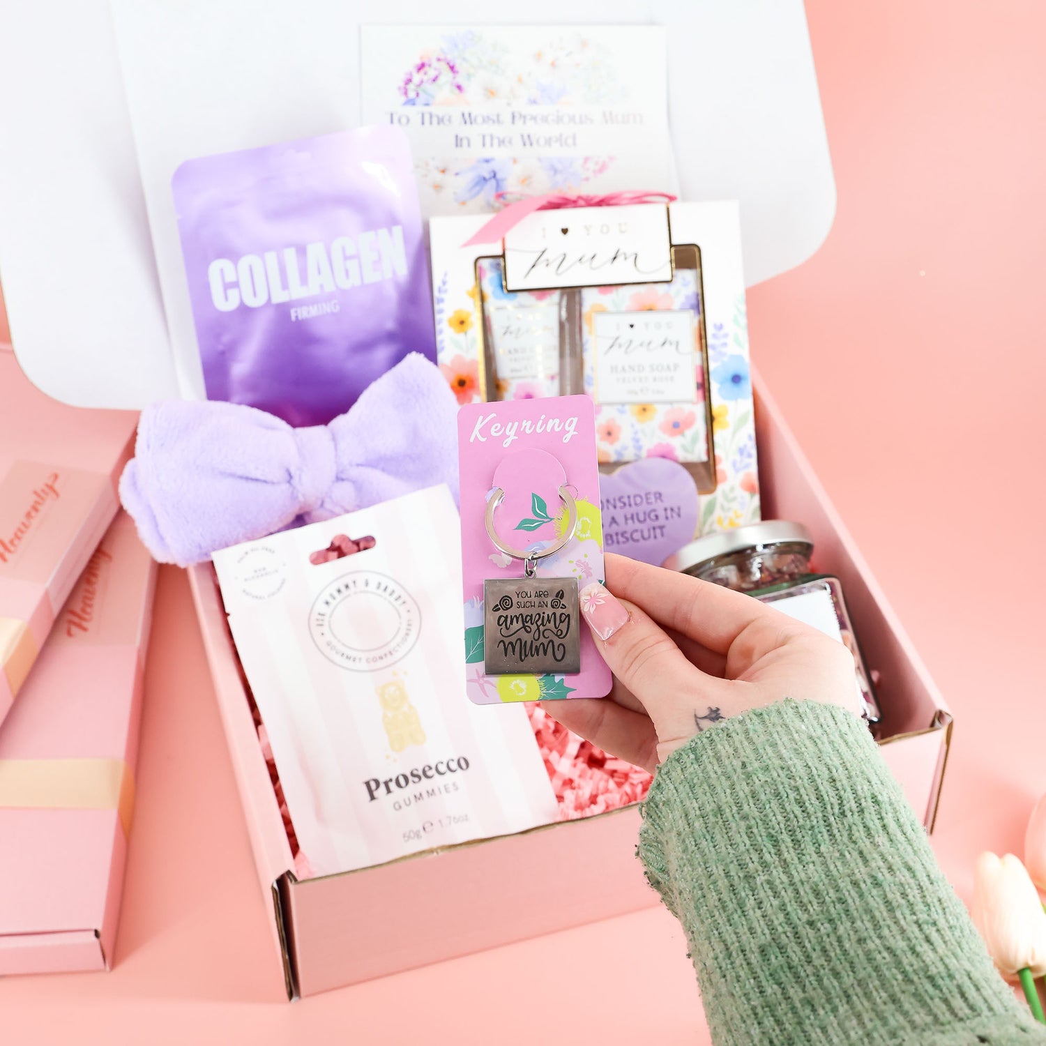 Mother’s Day gift – Mother’s Day 2026 Pamper Hamper with Prosecco gummies, Himalayan bath salts and lavender spa headband