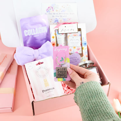 Mother’s Day gift – Mother’s Day 2026 Pamper Hamper with Prosecco gummies, Himalayan bath salts and lavender spa headband