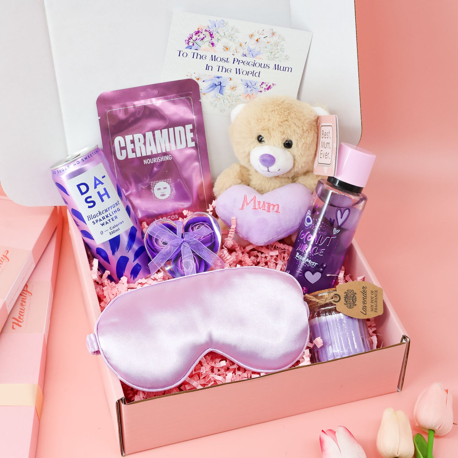 Mother’s Day gift – Purple Reign selfcare box with sleep mask, ceramide face mask and lavender candle