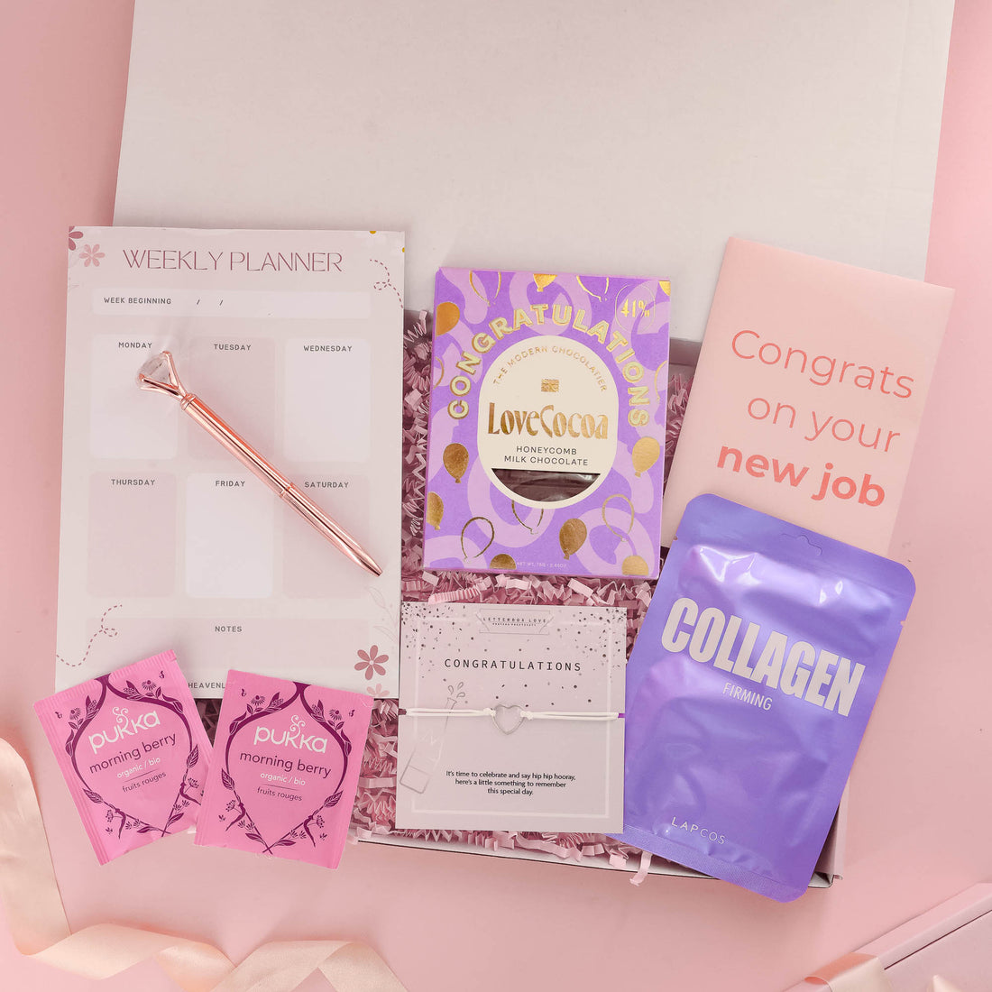 New Job Gift Box – congratulations gifts for her with planner, chocolate, and bracelet