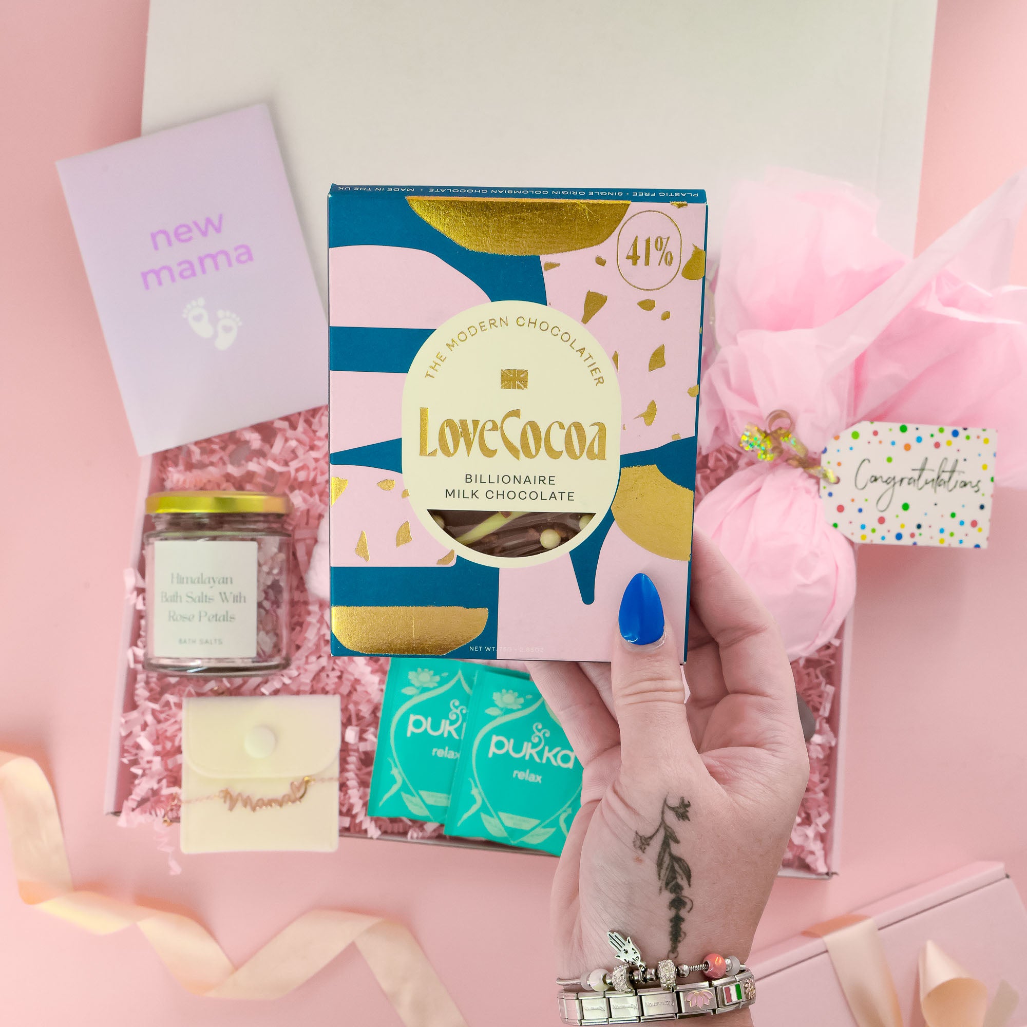 New Mum Gift Box – pampering gifts for new mums including spa headband and bath treats
