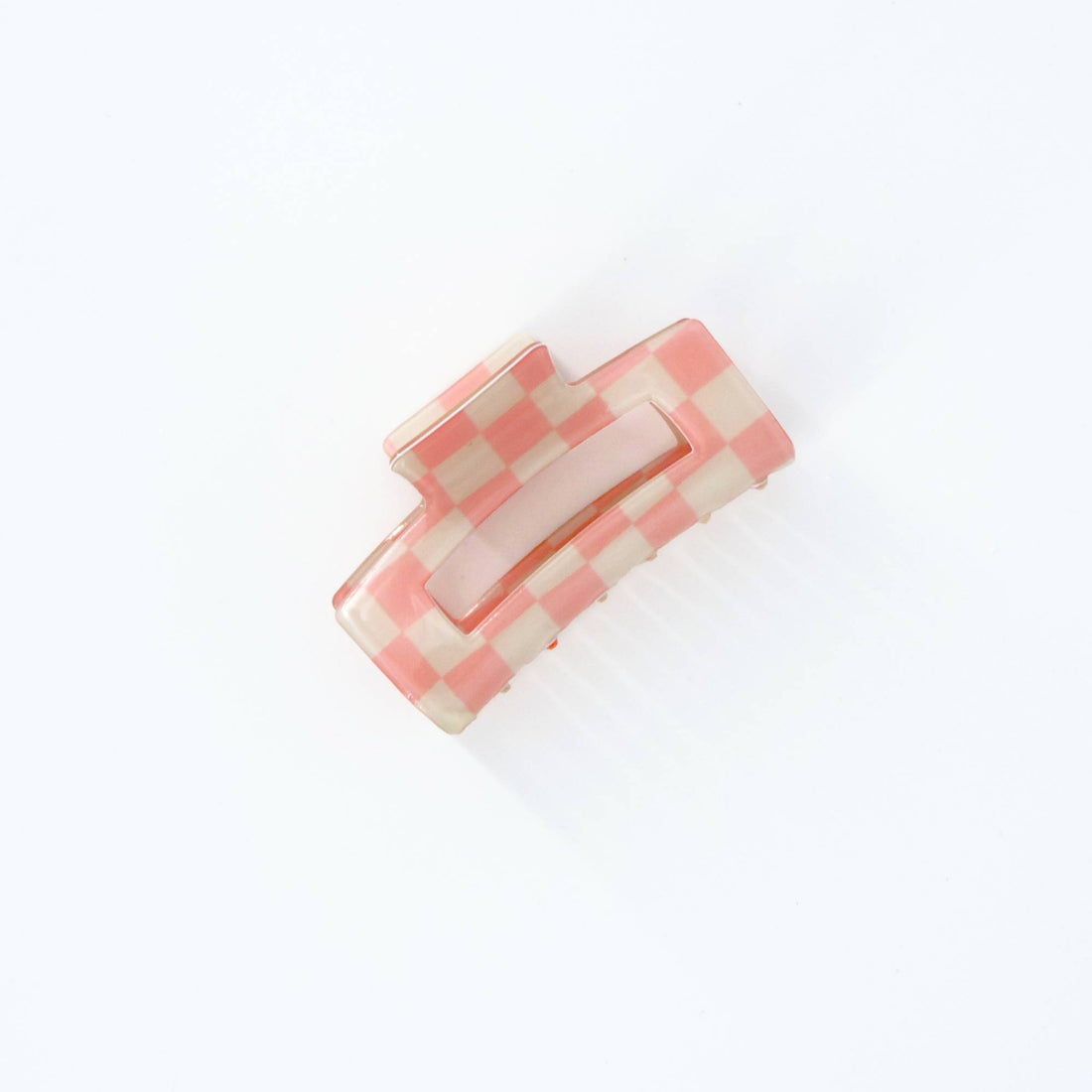 Pink Checkered Big Claw Hair Clip with a blush and cream checkered pattern, offering a vintage-inspired charm and secure grip for stylish everyday wear.