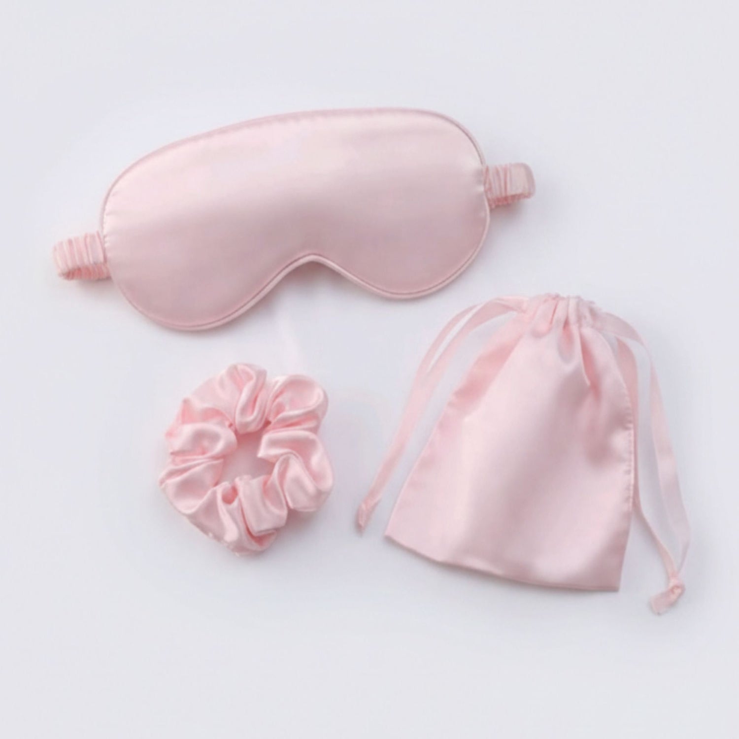 Pink Silk Eye Mask &amp; Scrunchie Set - Beauty Sleep Duo, featuring a soft eye mask and matching scrunchie for luxurious bedtime comfort and style.