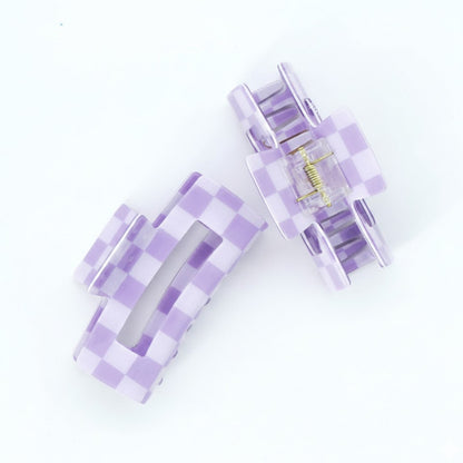 Purple Checkered Big Claw Hair Clip in checkerboard pattern, offering a stylish and secure hold for various hairstyles.