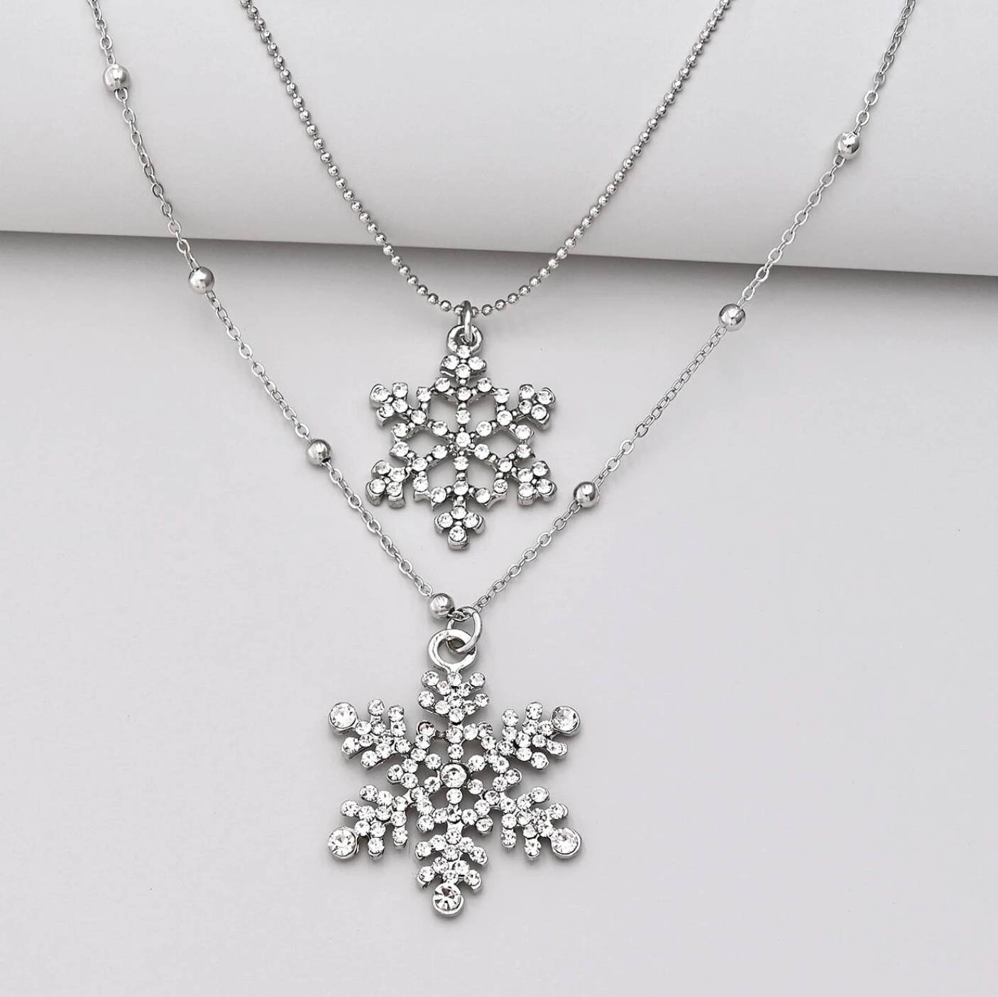 Rhinestone Snowflake Charm Layered Necklace