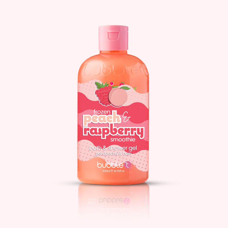 Peach &amp; Raspberry Shower Gel, a fruity bath and shower product that creates a creamy, smoothie-like foam for soft, fragrant skin.