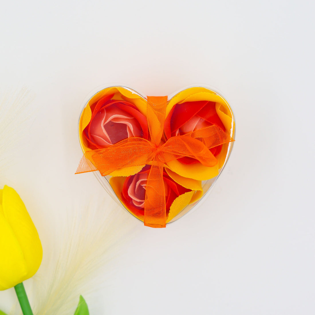 Self care gifts for her – Flower Soap Orange in heart box