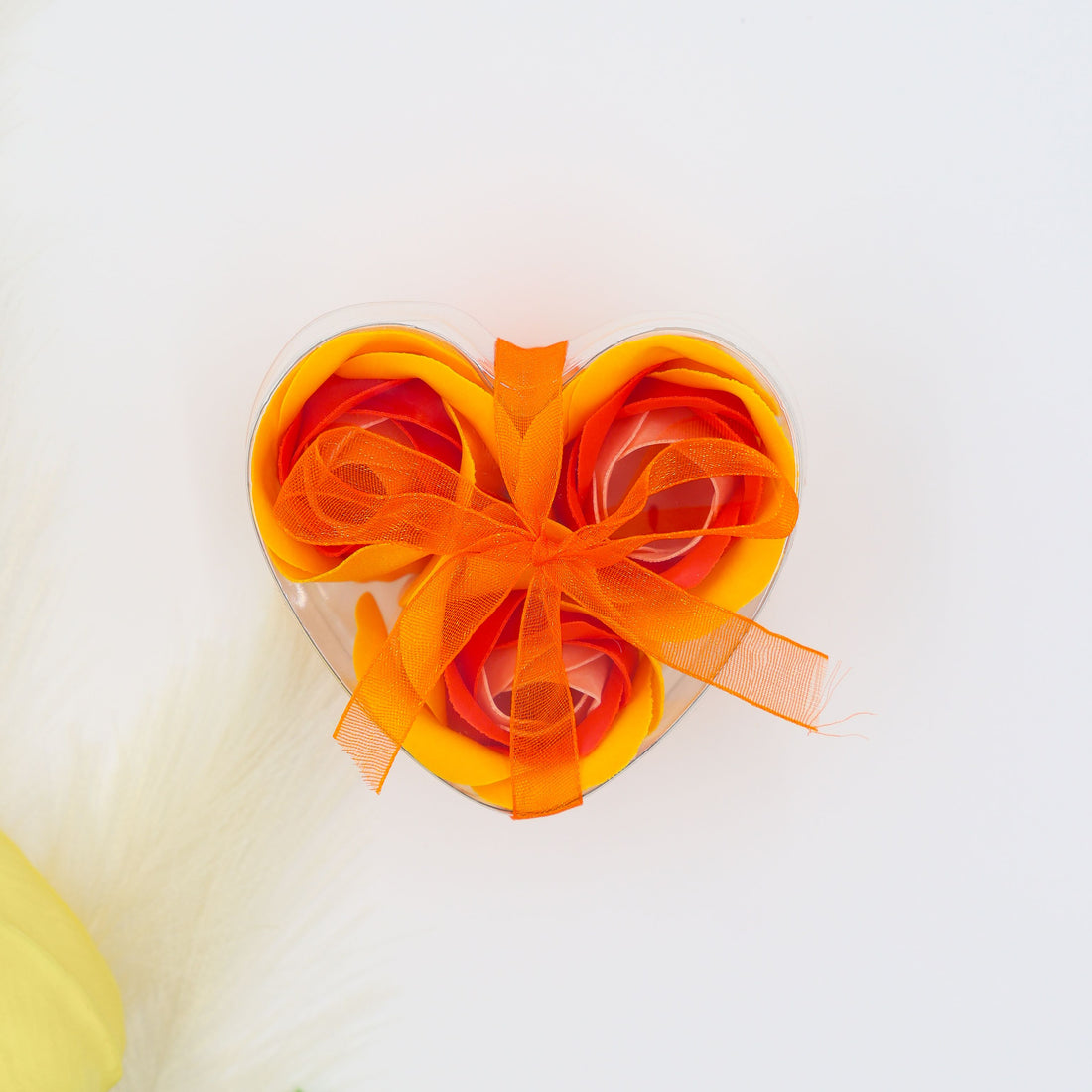 Heart-shaped box with rose soaps – orange self care gift for her
