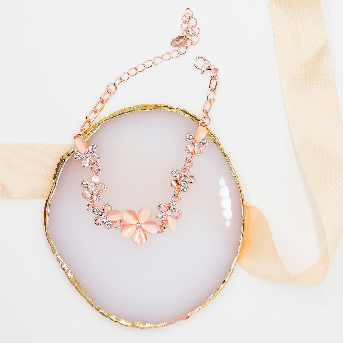Gifts for her – Rose Gold Bloom Bracelet with crystal accents
