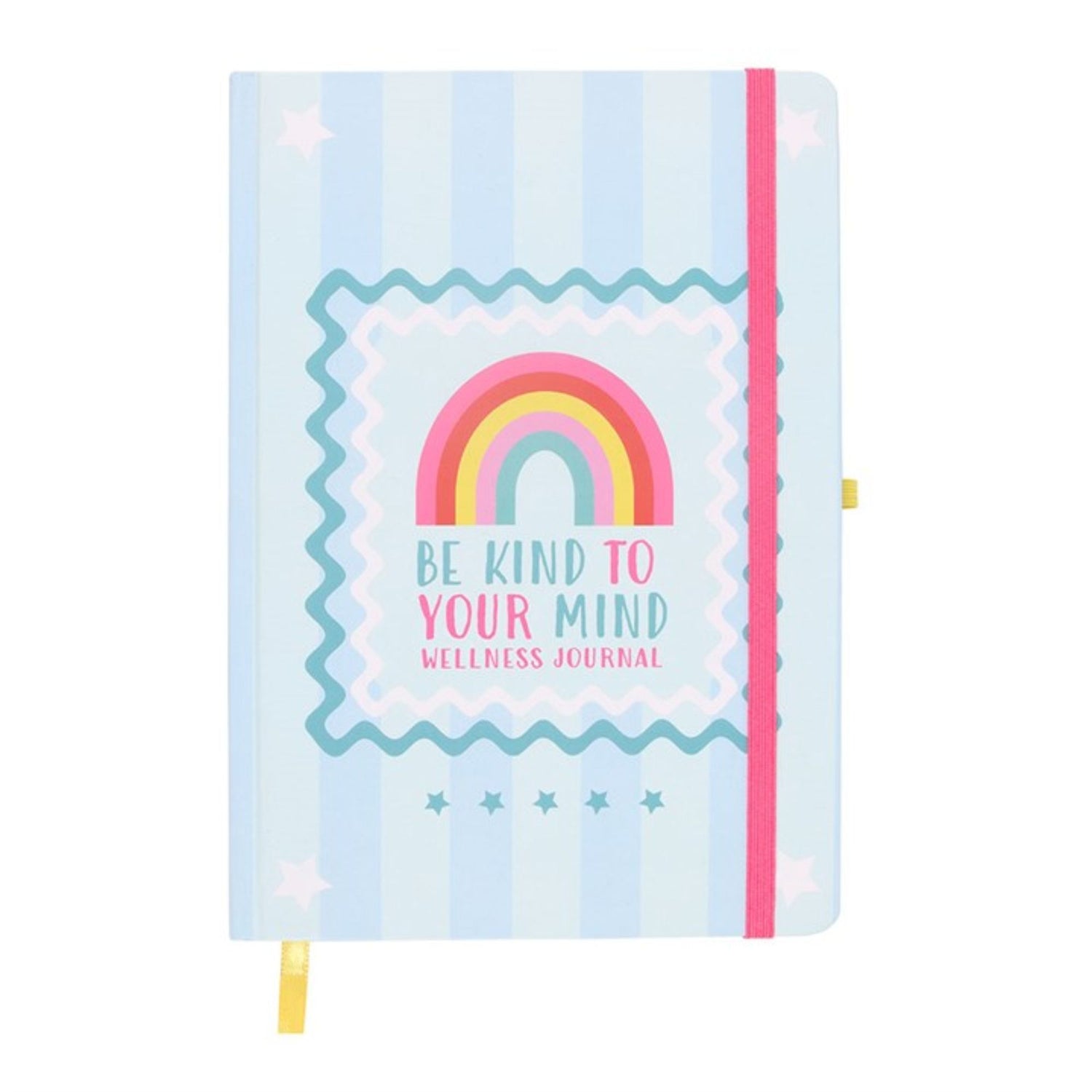 Be Kind To Your Mind Journal – self care gifts pastel striped journal with rainbow illustration and wellness theme
