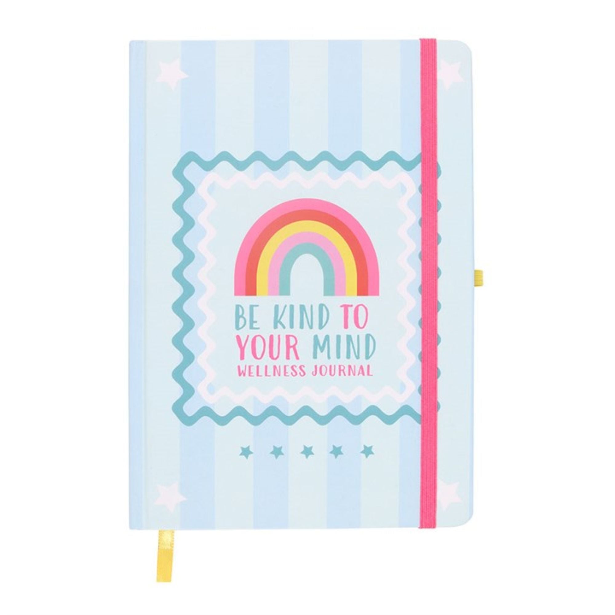 Be Kind To Your Mind Journal – self care gifts pastel striped journal with rainbow illustration and wellness theme