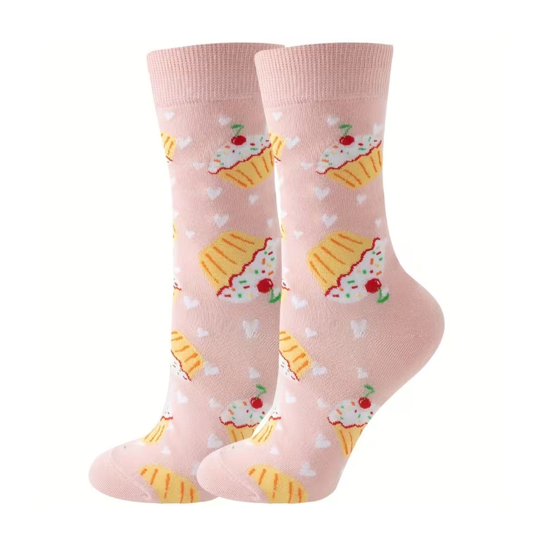 Self care gifts – pink cupcake crew socks with heart design