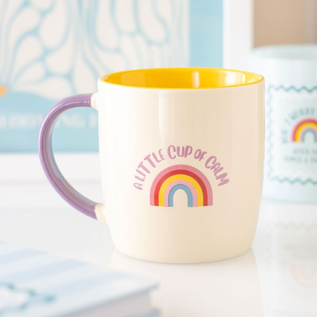 self care gifts – calming coffee mug with colourful rainbow design