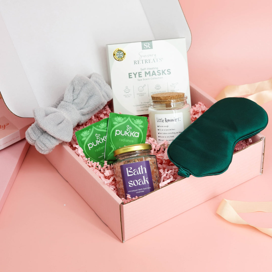 self care gifts – Tranquil Moments Gift Set with lavender bath salts, herbal tea and eye masks