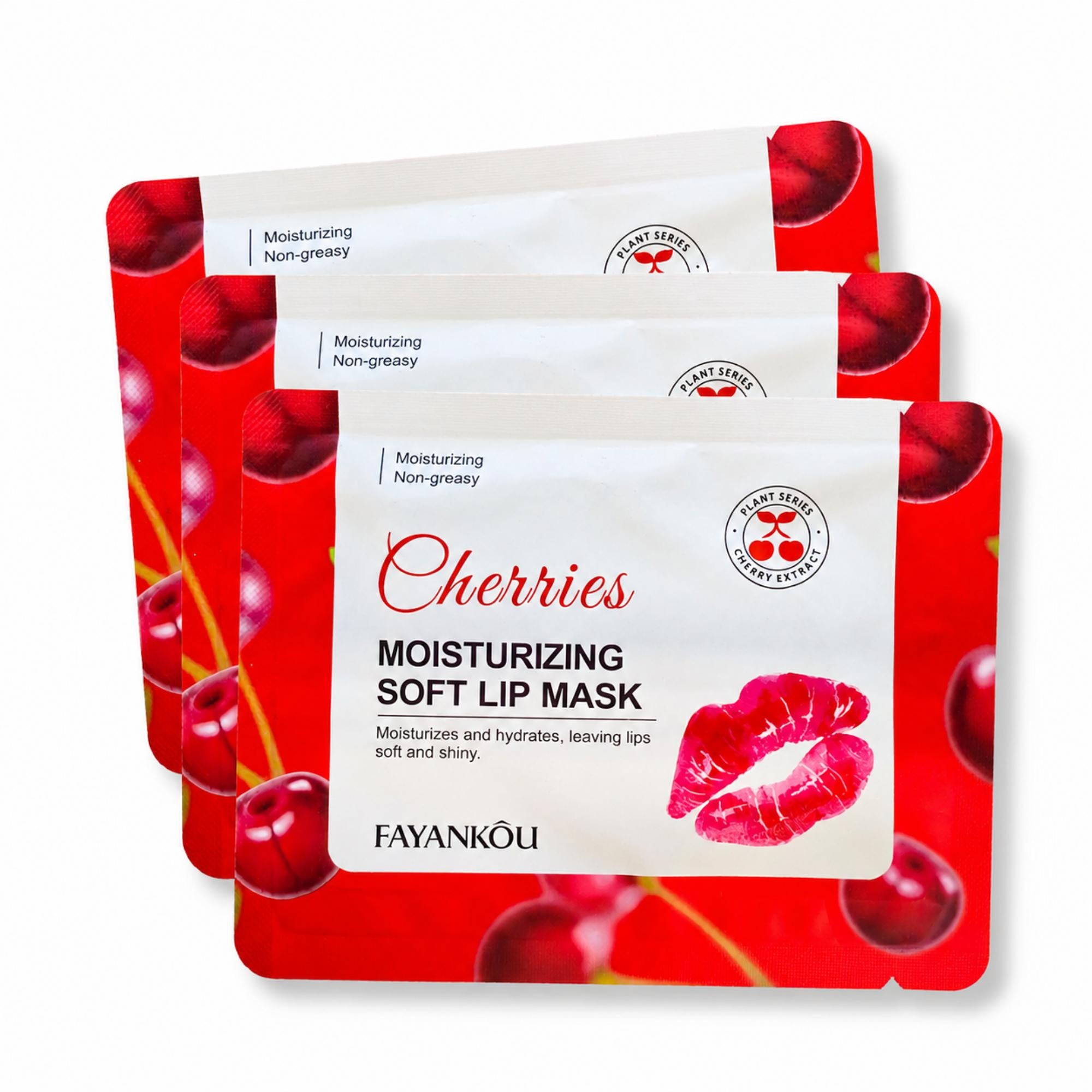 Three packets of Fayankı Cherries Moisturizing Soft Lip Mask from heavenly boxes. Makes an ideal gift for her in our build a gift box