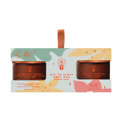 Self care gifts Day to Night Body Duo supporting calm morning and evening routines.