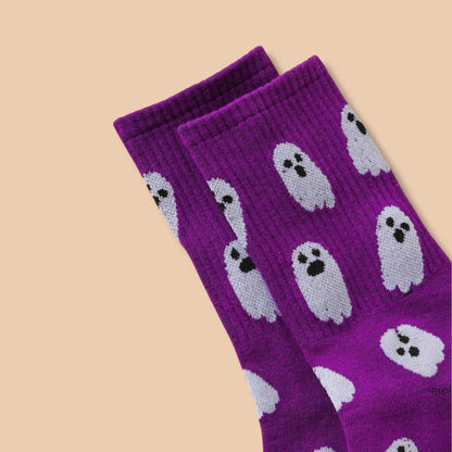 Halloween Ghost Print Socks - Purple
