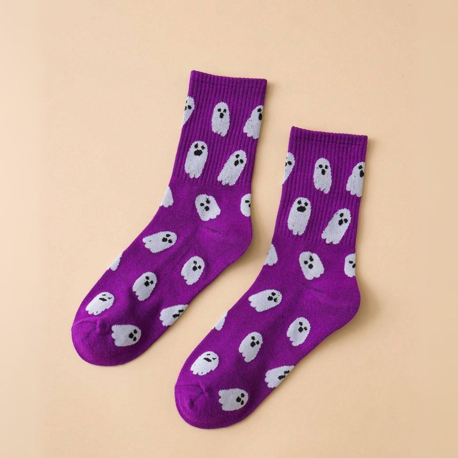 Halloween Ghost Print Socks - Purple