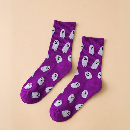 Halloween Ghost Print Socks - Purple